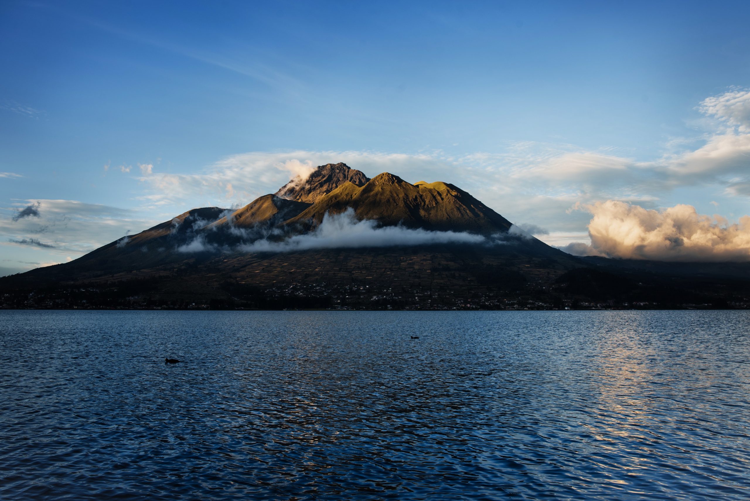 The beautiful Imbabura Volcano and the San Pablo Lake in Ecuador