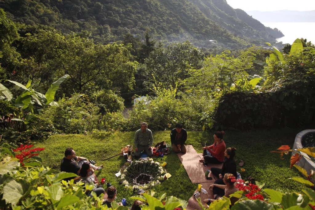 Kids learning weaving