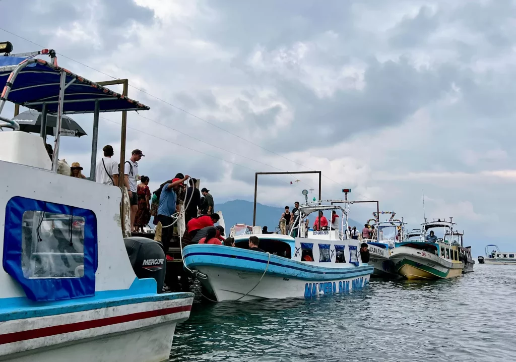 Boat tour on Lake Atitlán Guatemala during a clear day