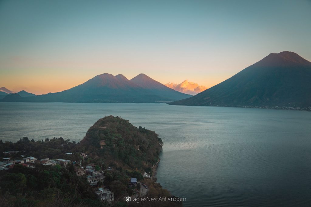 Lake Atitlán in March with warm weather and stronger afternoon winds