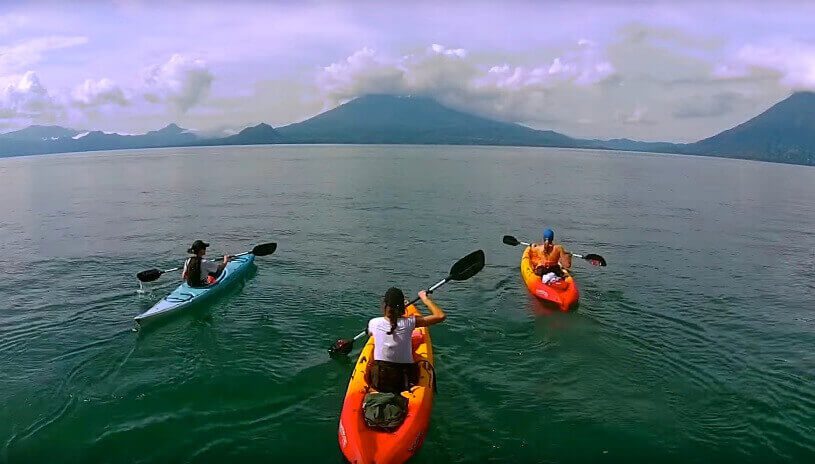 Morning kayaking on calm waters at Lake Atitlán Guatemala