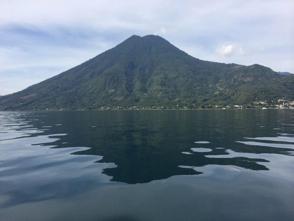 San Pedro Volcano rising above Lake Atitlán Guatemala